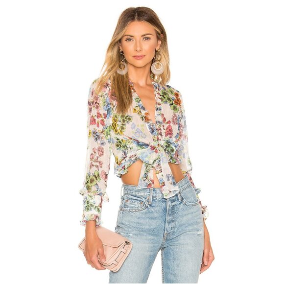 Alexis Missie Floral-Print Wrap Top  / Large / Eden Floral Ivory - Picture 1 of 10